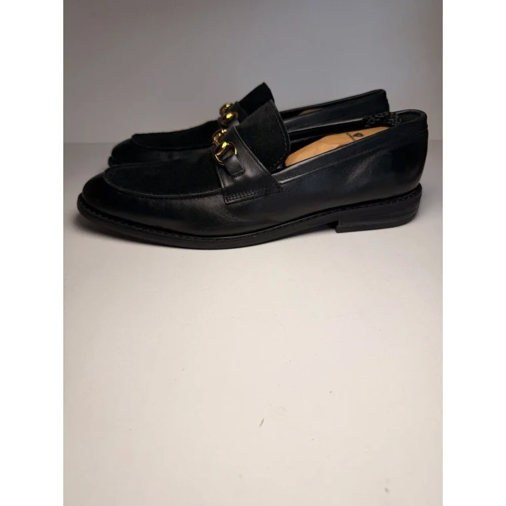 La Milano Men's Dickens Leather Suede Bit Loafers Black Gold Hardware Size 10